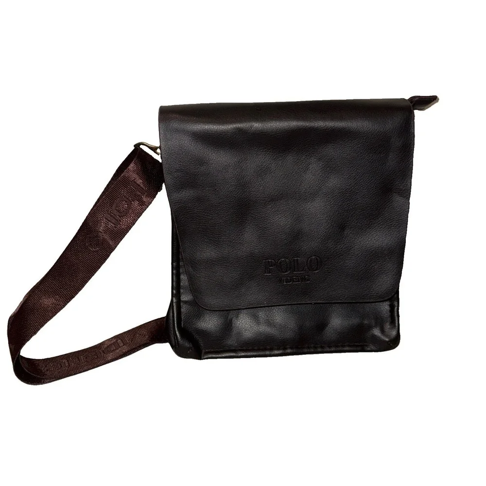 Polo Videng Leather Messenger Bag Men Shoulder Sling Crossbody Flap Briefcase